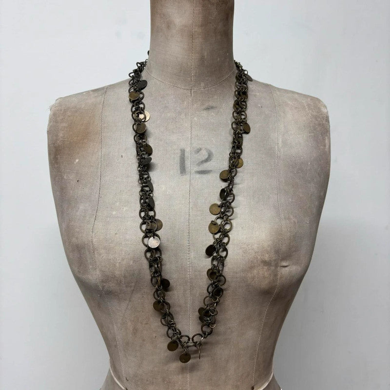brass link coin long chain necklace