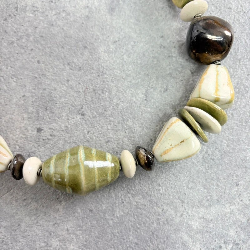 Chunky green brown bead necklace