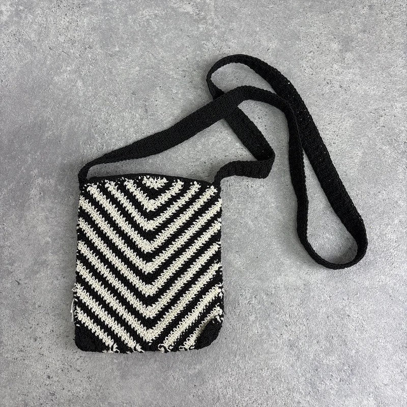 Crochet chevron black and white mini pouch bag