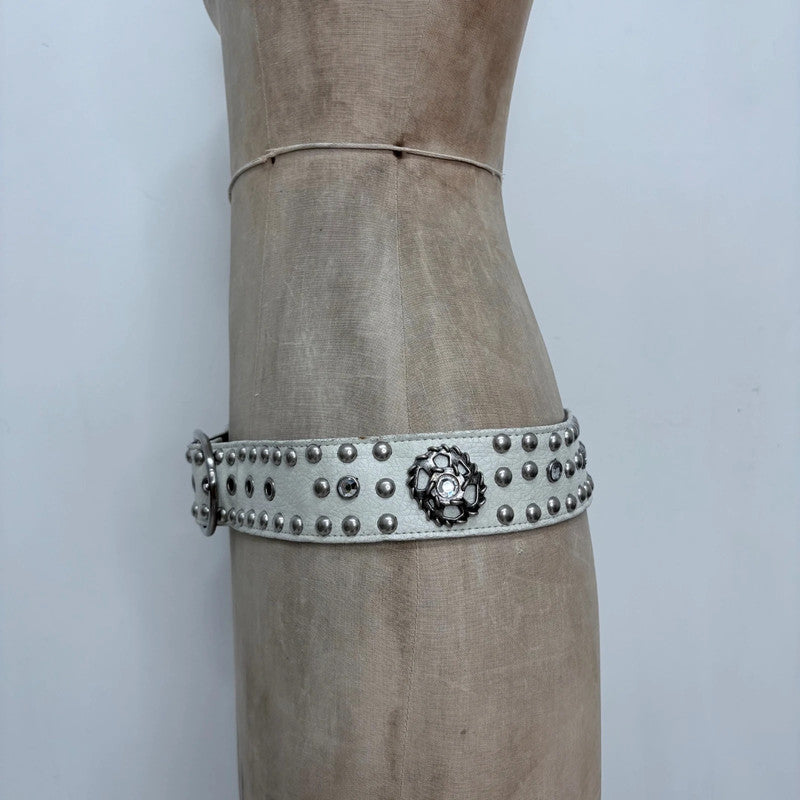 white leather studded belt