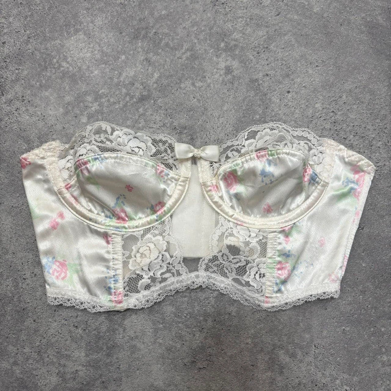 vintage lace satin floral bralet