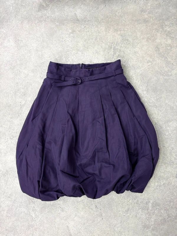 pleated puff balloon purple midi silk cotton skirt