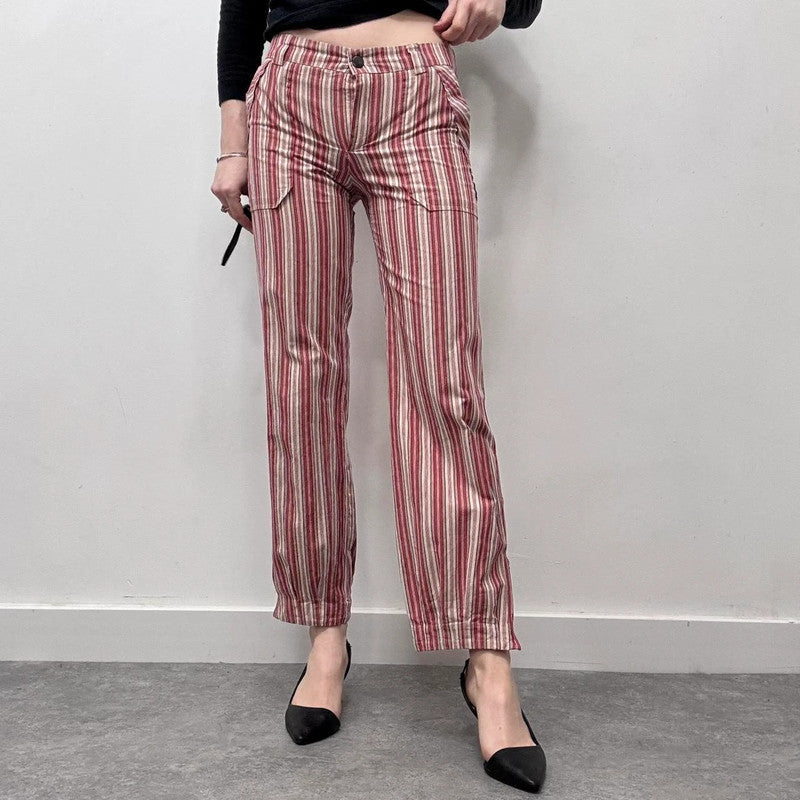 pinstripe lowrise zip flare cuff pants