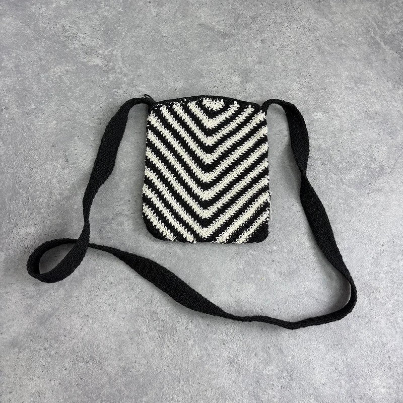 Crochet chevron black and white mini pouch bag