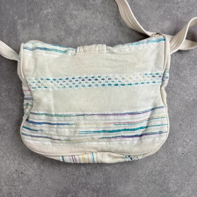 Woven cotton kantha cream crossbody bag