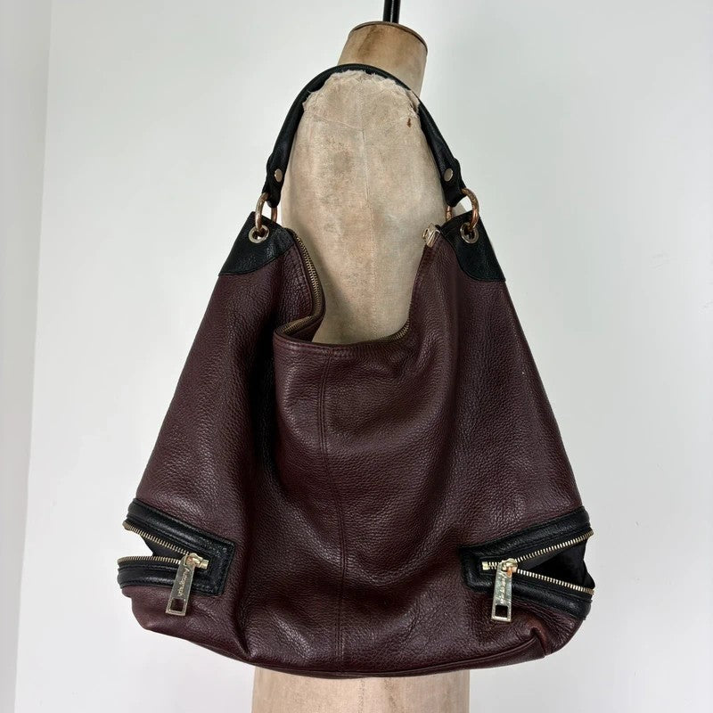 Leather slouchy zipper hobo shoulder bag