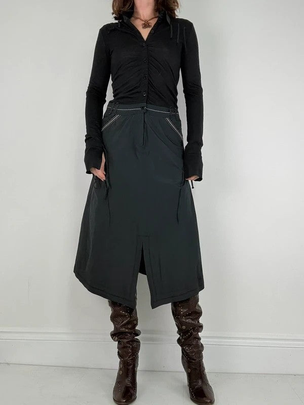 black structured grunge long sleeve dress