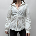 white puff sleeve button up shirt