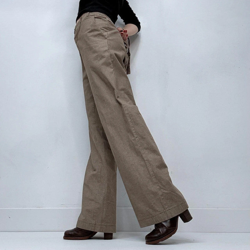 wide leg flared cargo beige trousers