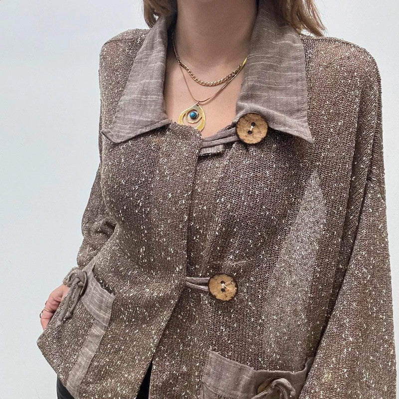 sheer slouchy archival boho knit jacket