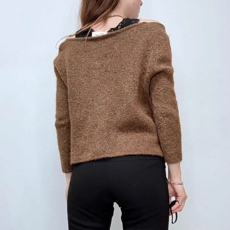 wide neck slouch brown cardigan
