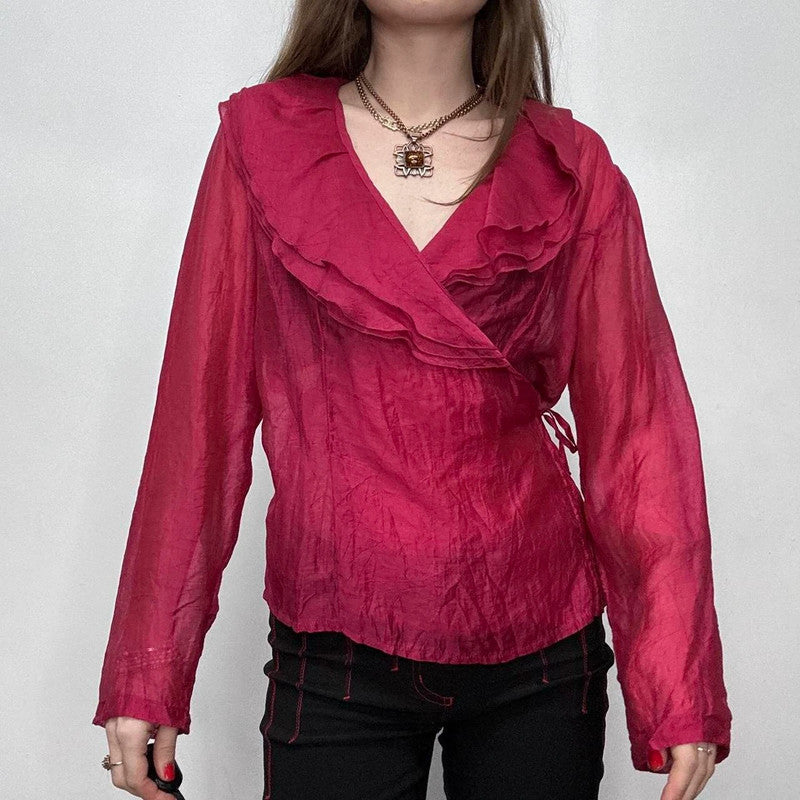 pink sheer layered wrap top