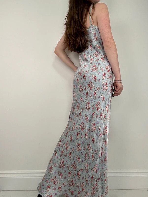 vintage bias cut baby blue floral dress