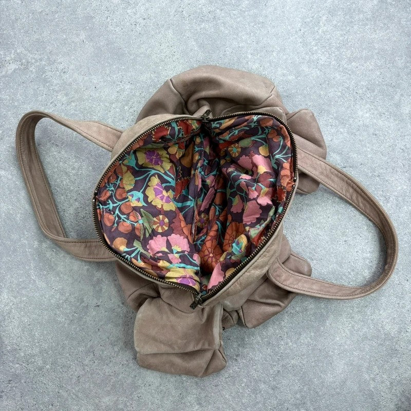 Dusty pink distressed leather cargo slouchy pocket bag