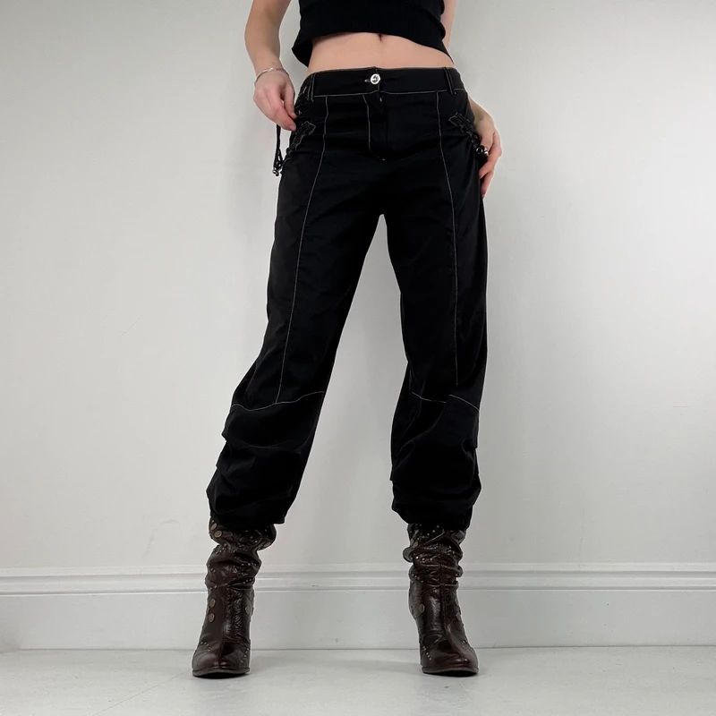 Black puff utility contrast trousers
