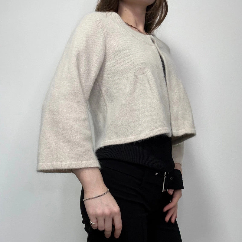 cropped cream angora fluffy knit cardigan