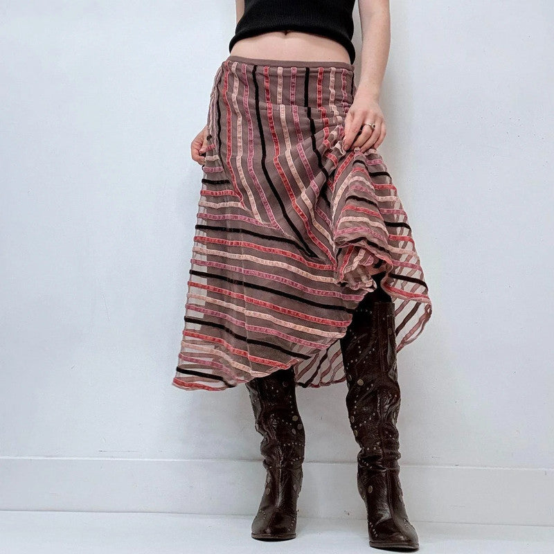 ribbon detailed pinstripe midi skirt