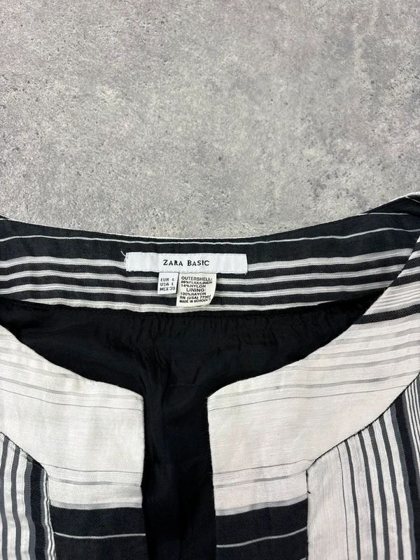 black and white linen pinstripe a-line mini dress