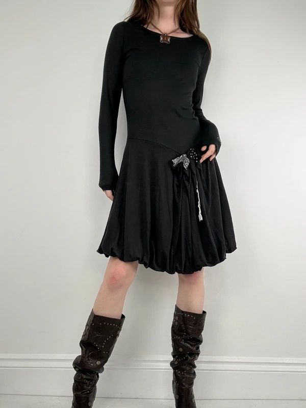 cop copine long sleeve pleated puff dress