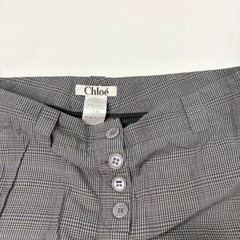 grey wide leg checked tartan trousers