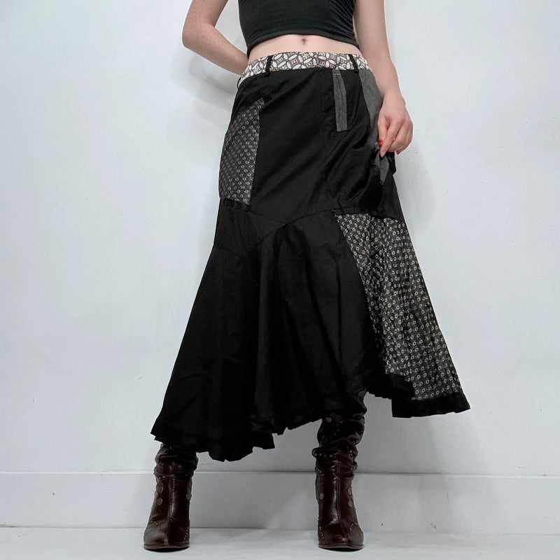 black polkadot patchwork maxi skirt