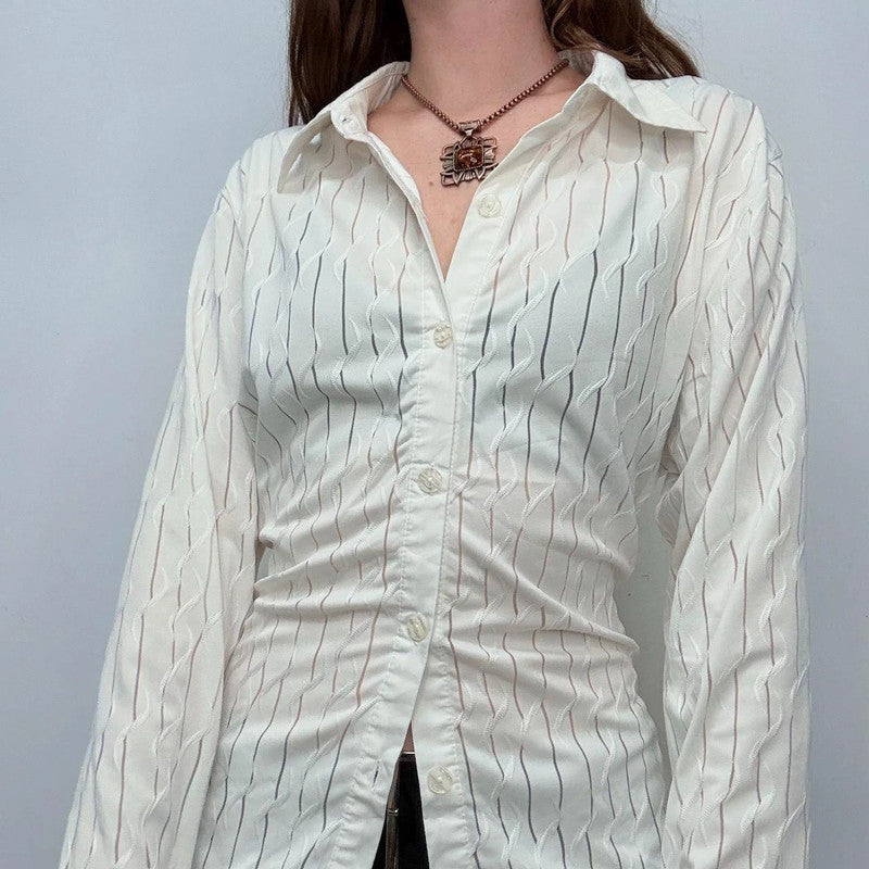 sheer white stretch flared shirt