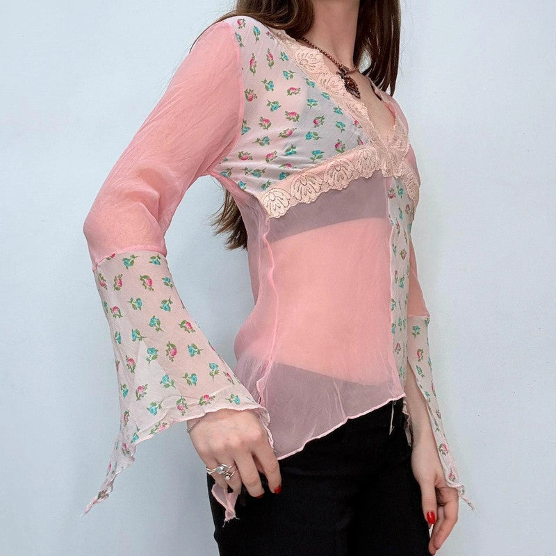 pastel pink flutter flared boho hippie shirt