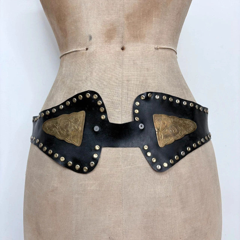 black leather studded western belt