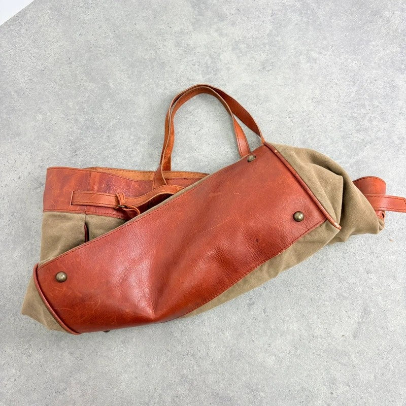 Slouchy oversized leather and canvas shoulder bag