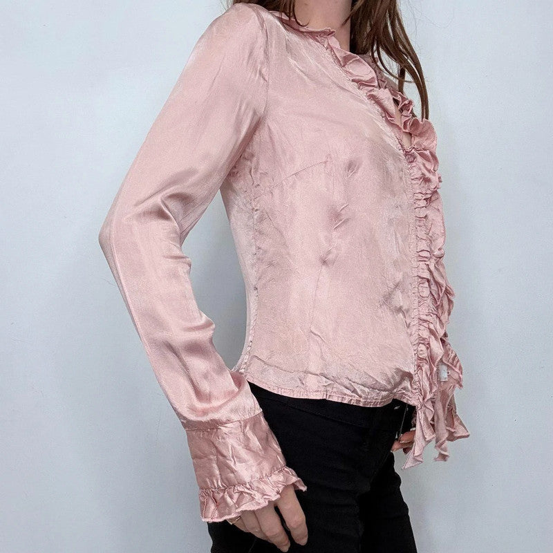 pink silky flutter flared shirt