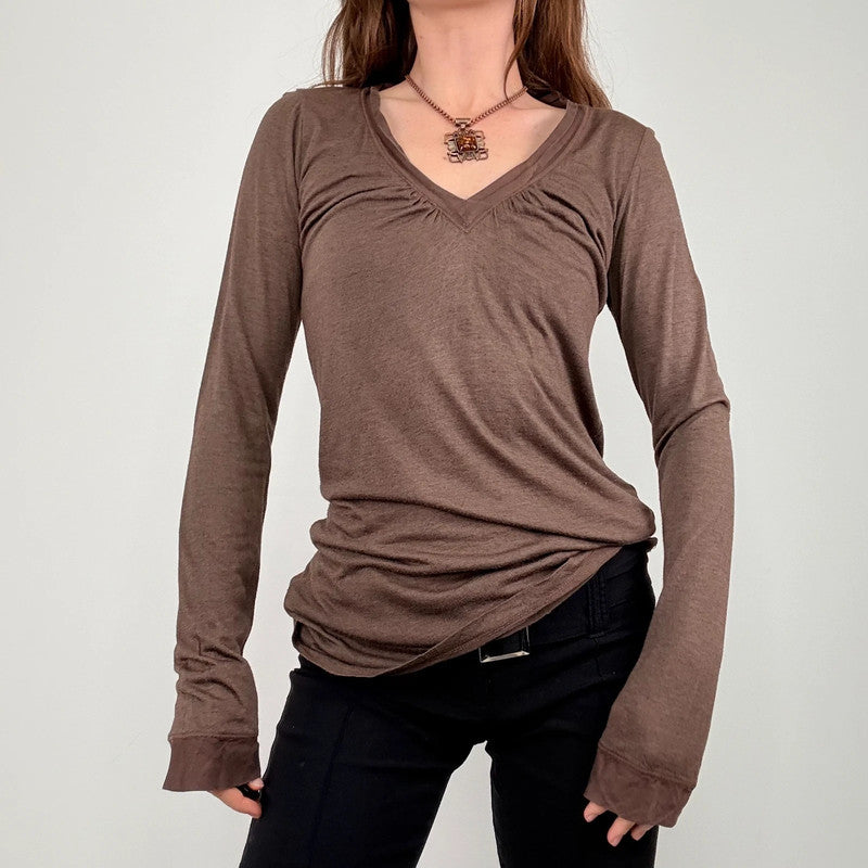 slouchy brown gathered long sleeve t-shirt