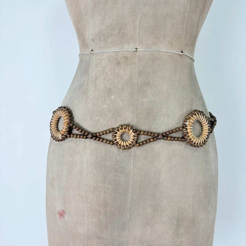 Woven beaded tie up waist belt