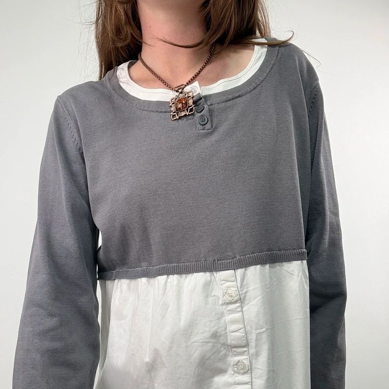 flared white shirt layered long sleeve top