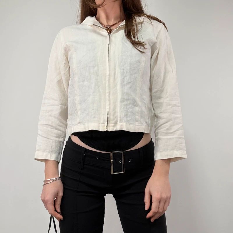White Linen mini cropped shirt