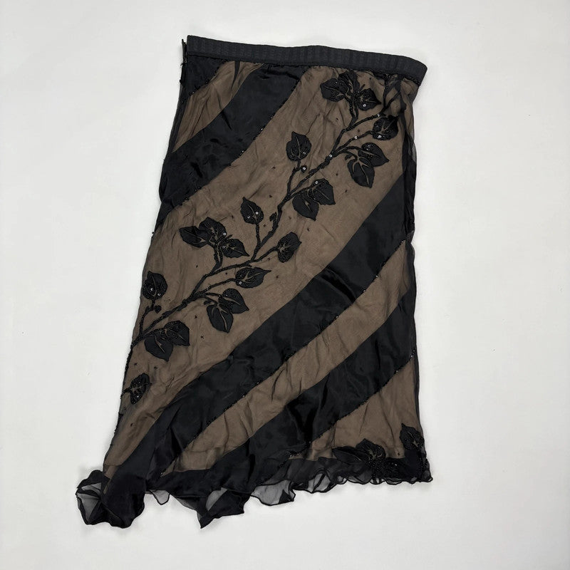 black silk floral flutter skirt