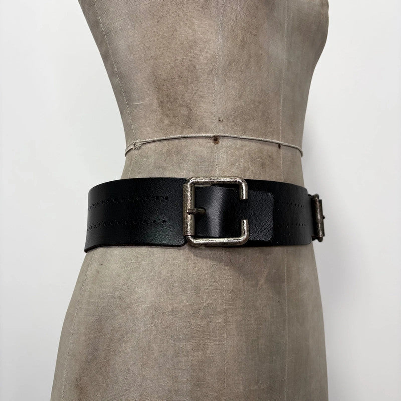 thick black leather buckle belt