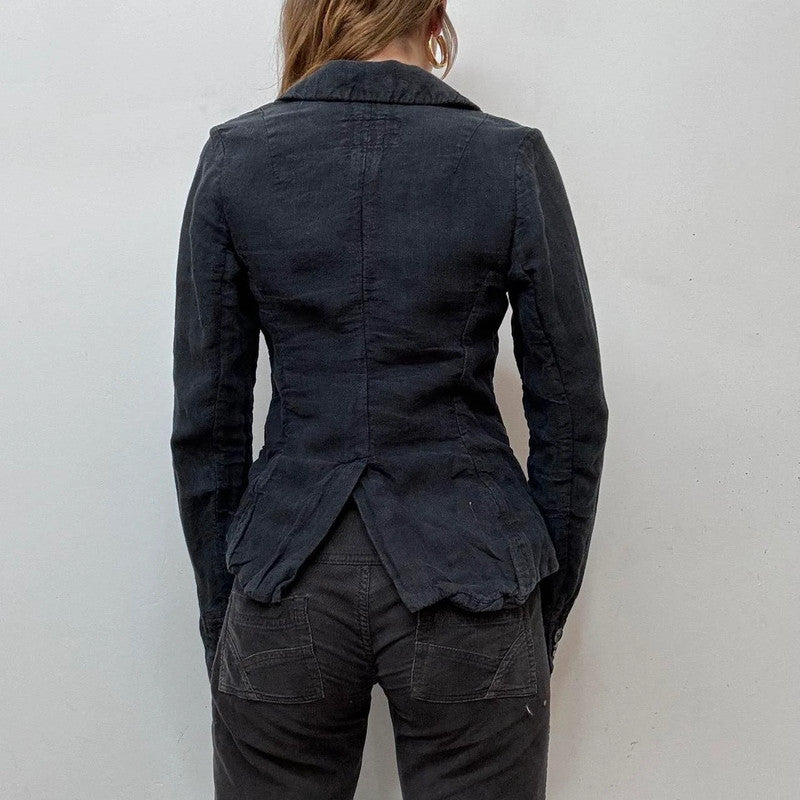 distressed black allsaints linen blazer jacket