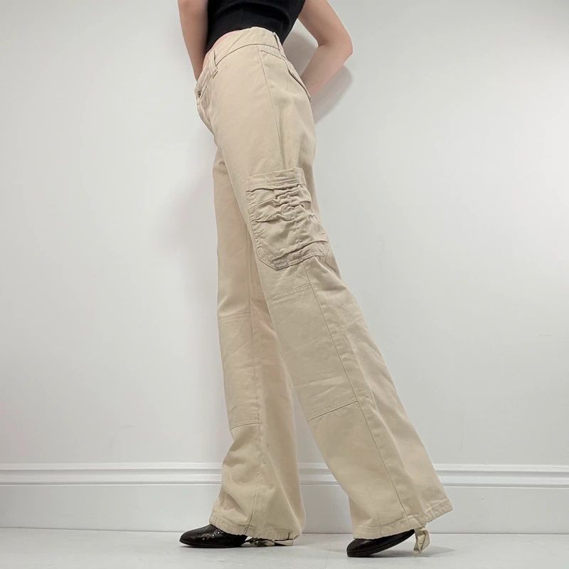 tan canvas wide leg spellout rip curl surfer pants