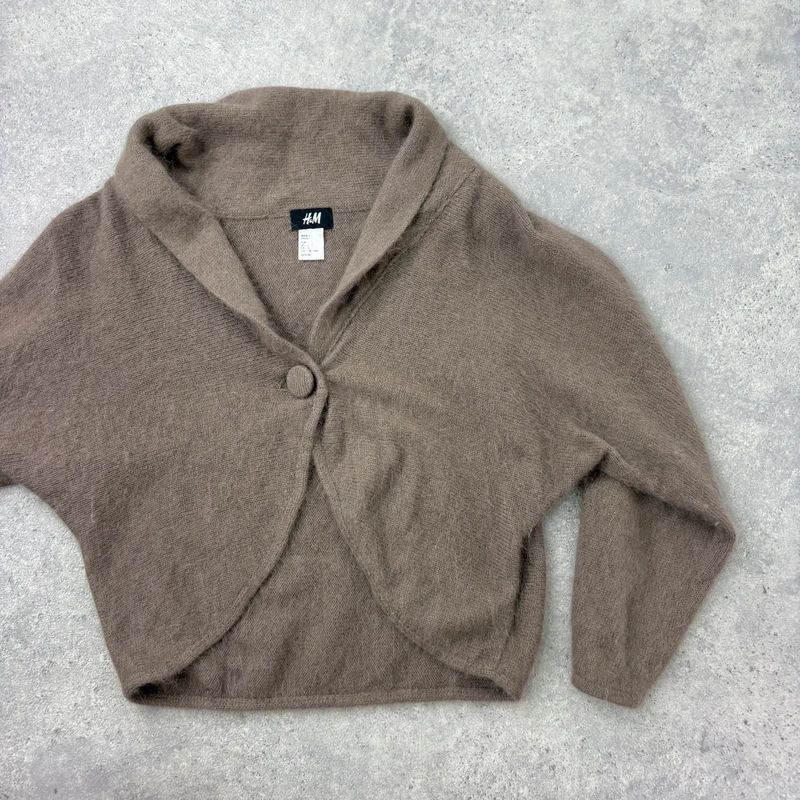 brown angora knit cropped slouchy cardigan