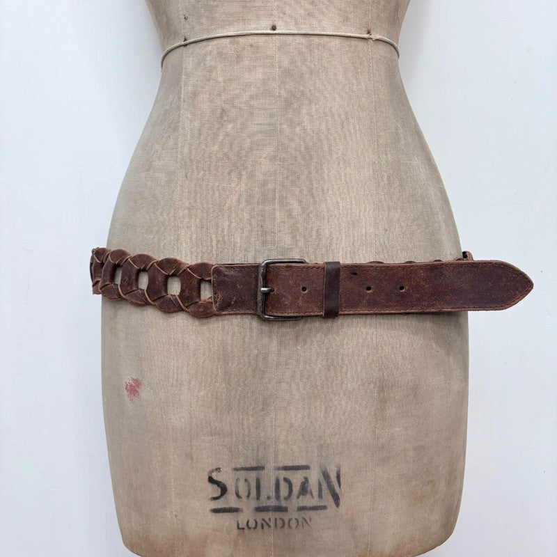 brown leather chain link belt