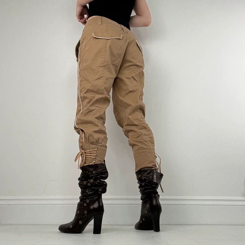corset lace up tan capri pants