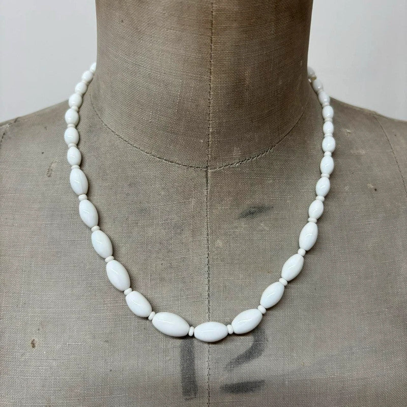 White beaded boho necklace