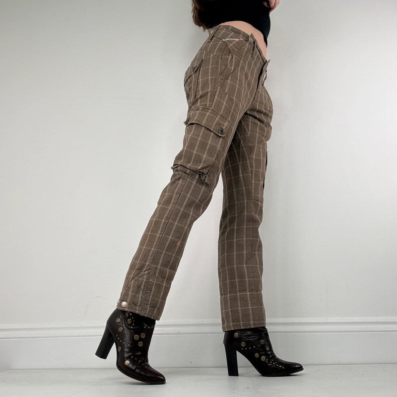 brown tartan Diesel straight leg utility trousers
