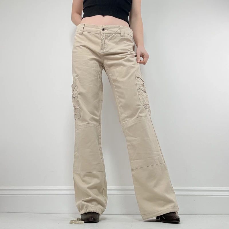 tan canvas wide leg spellout rip curl surfer pants