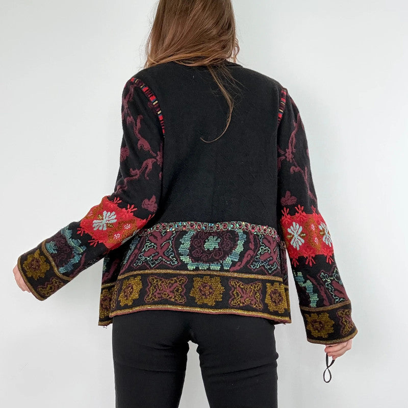 black ribbed patterned boho hippie cardigan
