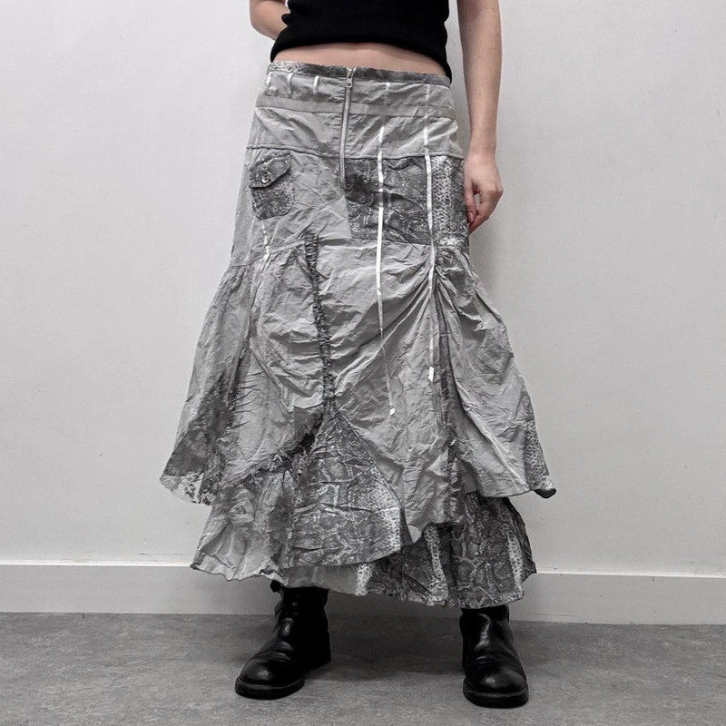 layered puff lace cargo maxi skirt