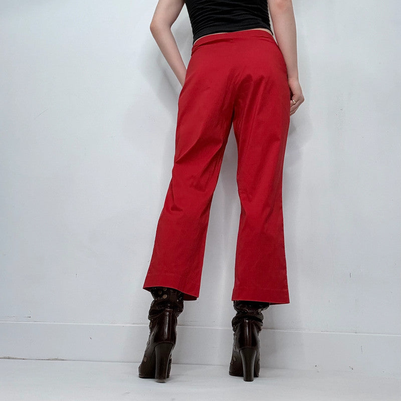 red straight leg trousers
