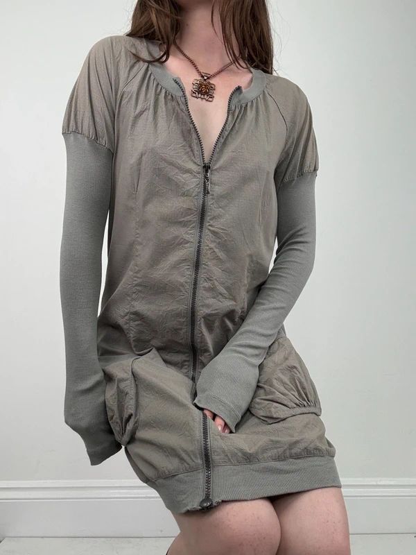 khaki Cop Copine long sleeve puff utility dress