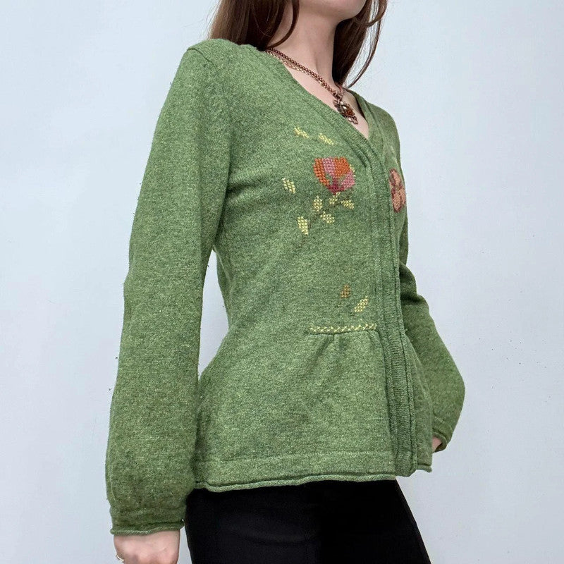 green floral embroidered flared fairy cardigan
