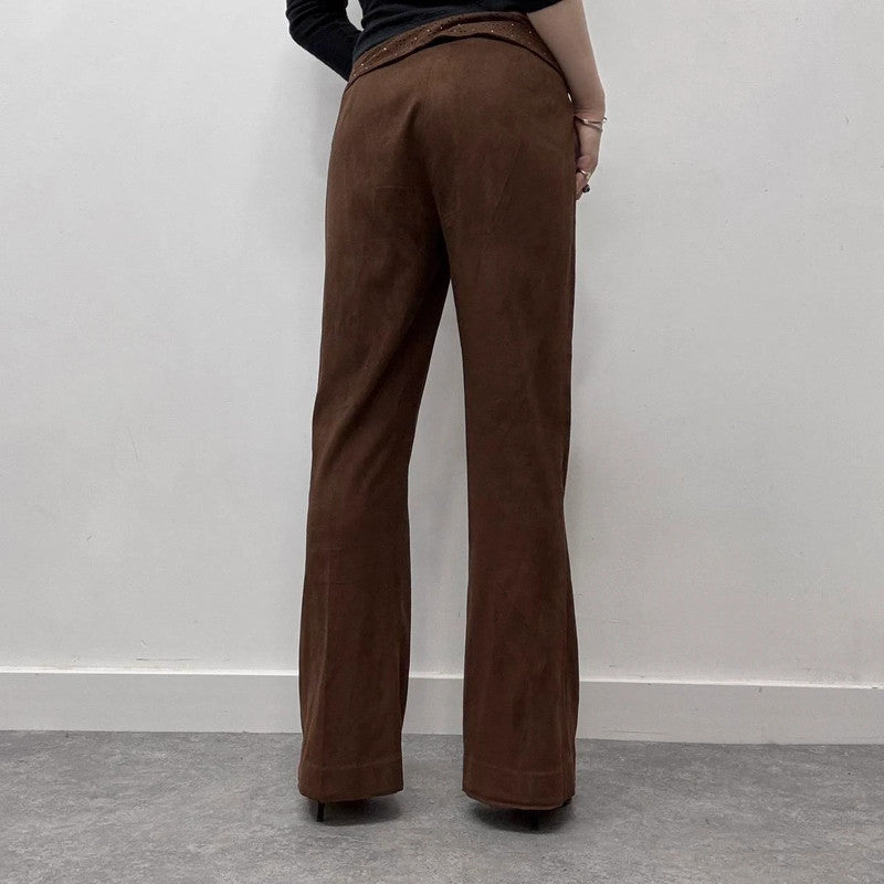 western faux suede flared trousers